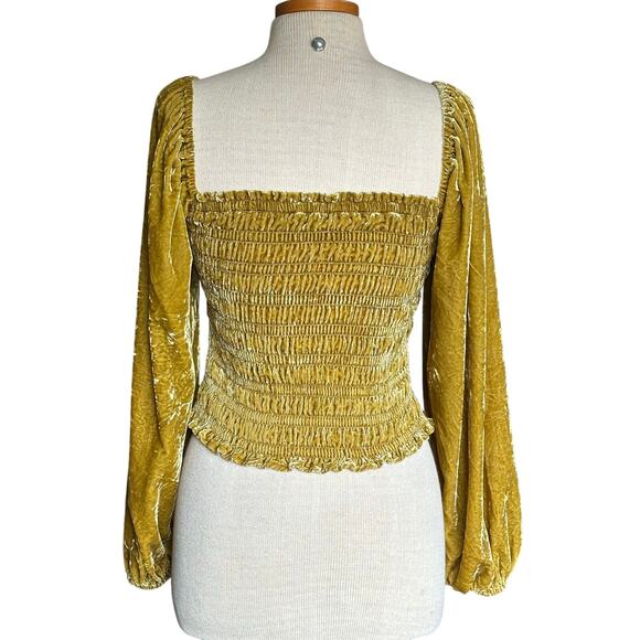 Anthropologie Puff Sleeve Crushed Velvet Smocked Blouse - Picture 3 of 8